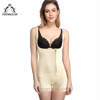 

TOPMELON Body Shaper Women Shapewear Corset Butt Lifter Eyes & Hook Front Zipper Underbust Bodysuit Plus Size Belly Control
