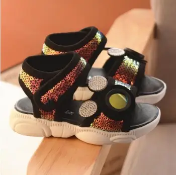 

Girls Sandals 2019 Summer New Baby Cartoon Bears Sequin Sandals Non-slip Soft Bottom Toddler Shoes