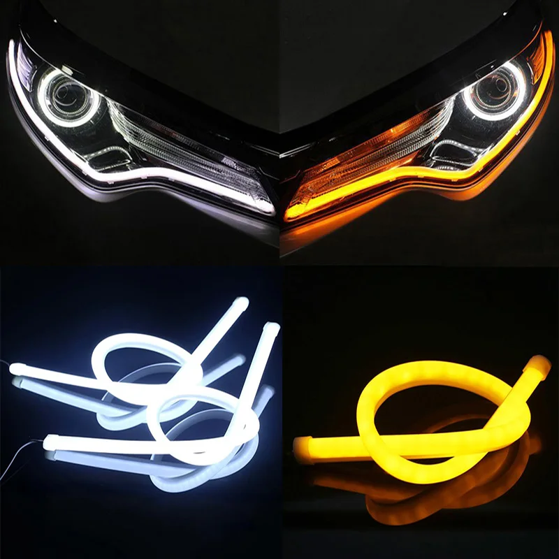 2 pcs 30cm 45cm 60cm vehicle DRL Flexible Tube Strip led car Daytime Running Lights Turn Signal