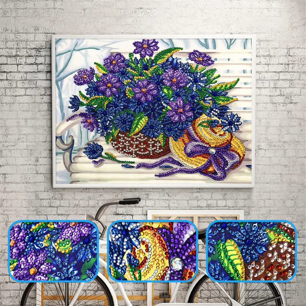 

Sashiko Special shaped Diamond Painting Flowers Combination Modern Pattern DIY 5D Part Drill Cross Stitch Crystal Art Home Decor