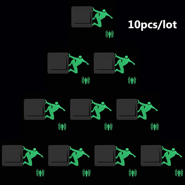 10pcs/lot fluorescent glow in the dark spiderman switch sticker