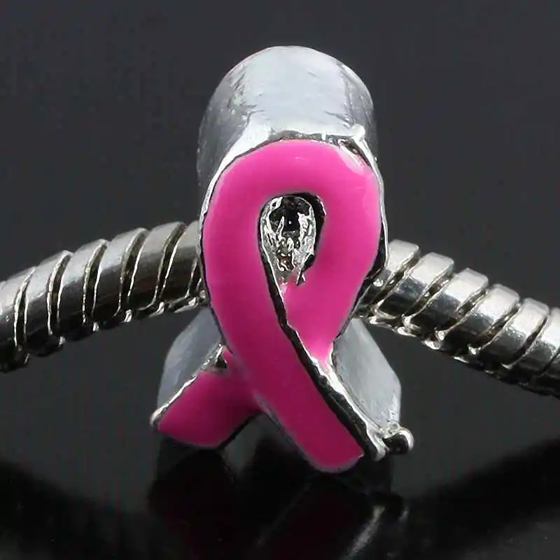 TUMBEELLUWA 1Lot (10Pc) Pink Ribbon Breast Cancer Awareness Loose Beads