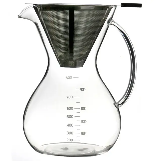 Best Price Pour Over Coffee Maker Set - Elegant Coffee Dripper Pot w/Glass Carafe & Permanent Glass + stainless steel Filter