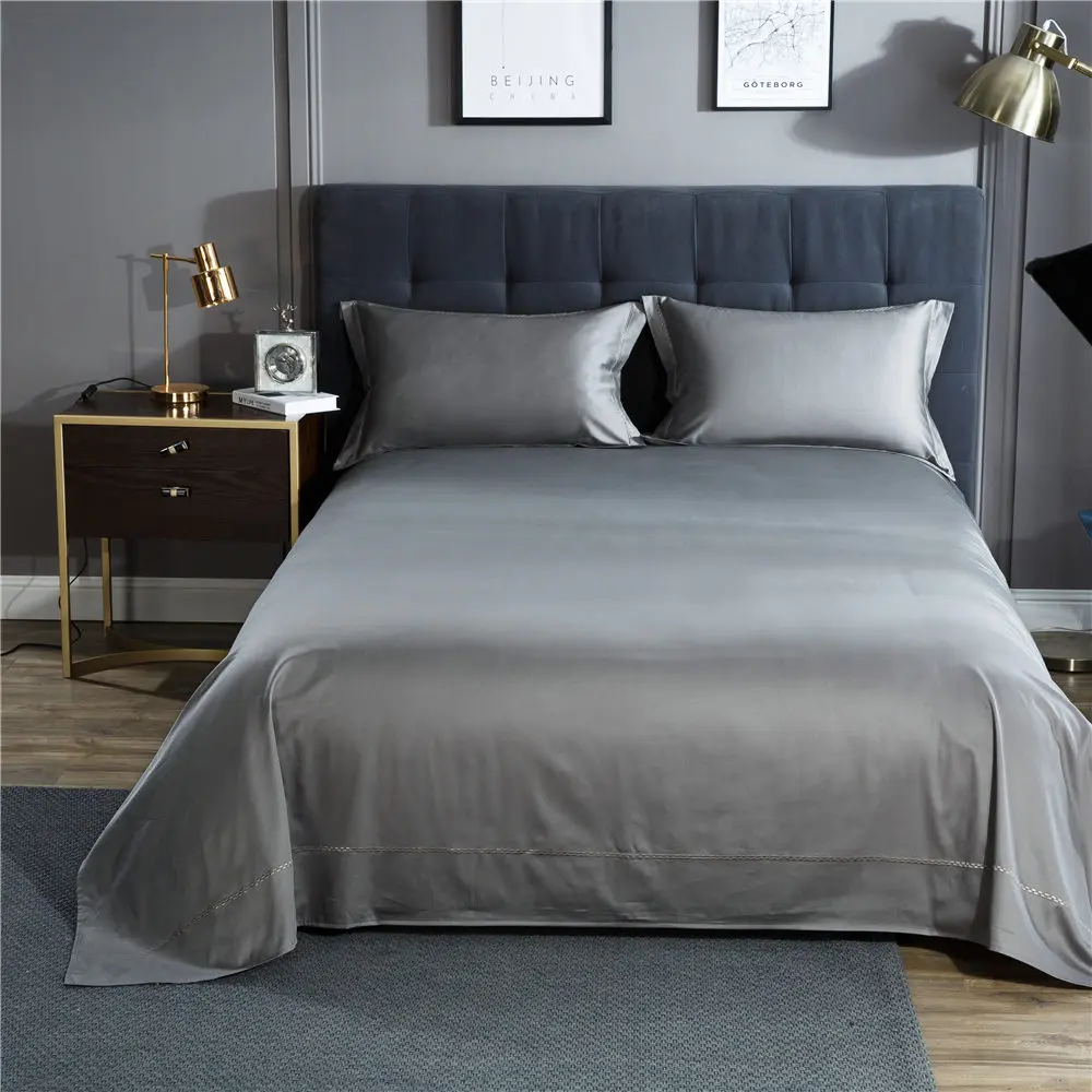 Solid Color Satin Silk Soft Woven Bedding Set Queen Size Bedspread