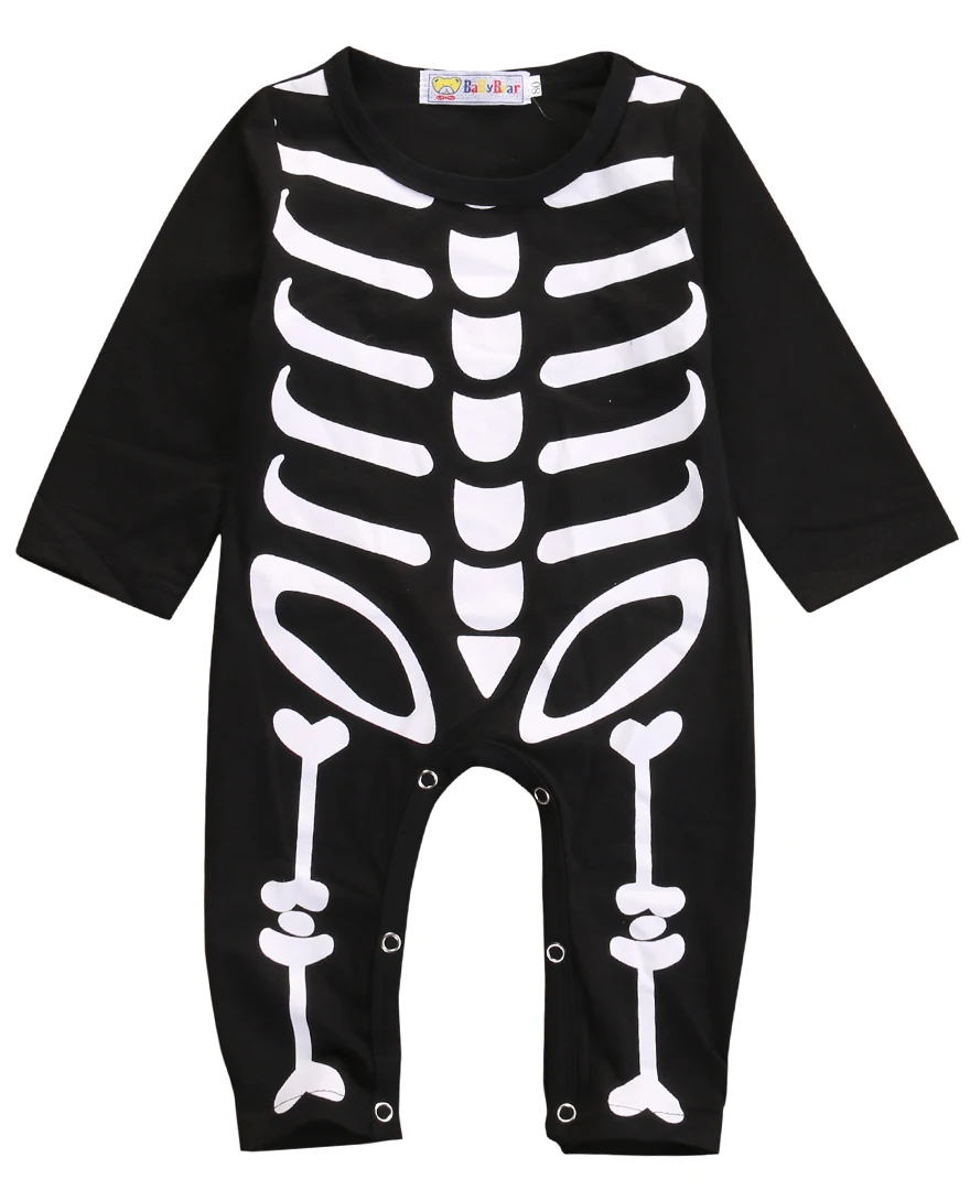 

2018 Newborn Baby Boy Girl Halloween Skull Print Rompers Jumpsuit Playsuit Cotton Clothes Outfits Clothes Long Sleeve Clothing