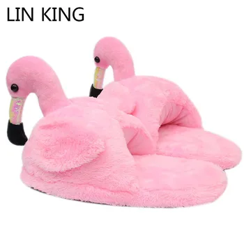 

LIN KING Cartoon Animal Flamingo Unisex Winter Home Slippers Warm Indoor Bedroom Slippers Lovers Couple Anti Skid Cotton Shoes