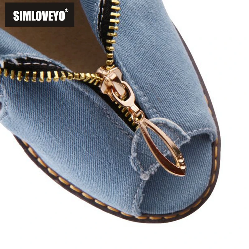 SIMLOVEYO The of denim with fish mouth women sandals high heels women's zipper large size non slip shoes QL1139