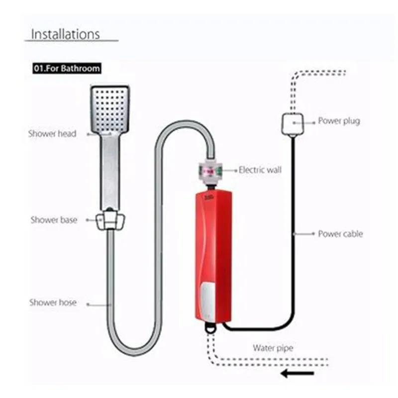 Электрический безрезервуарный водонагреватель 3000 Вт элегантный мгновенный Душ нагреватель горячей воды Электрический внутренний для ванной комнаты ЕС вилка красный/белый