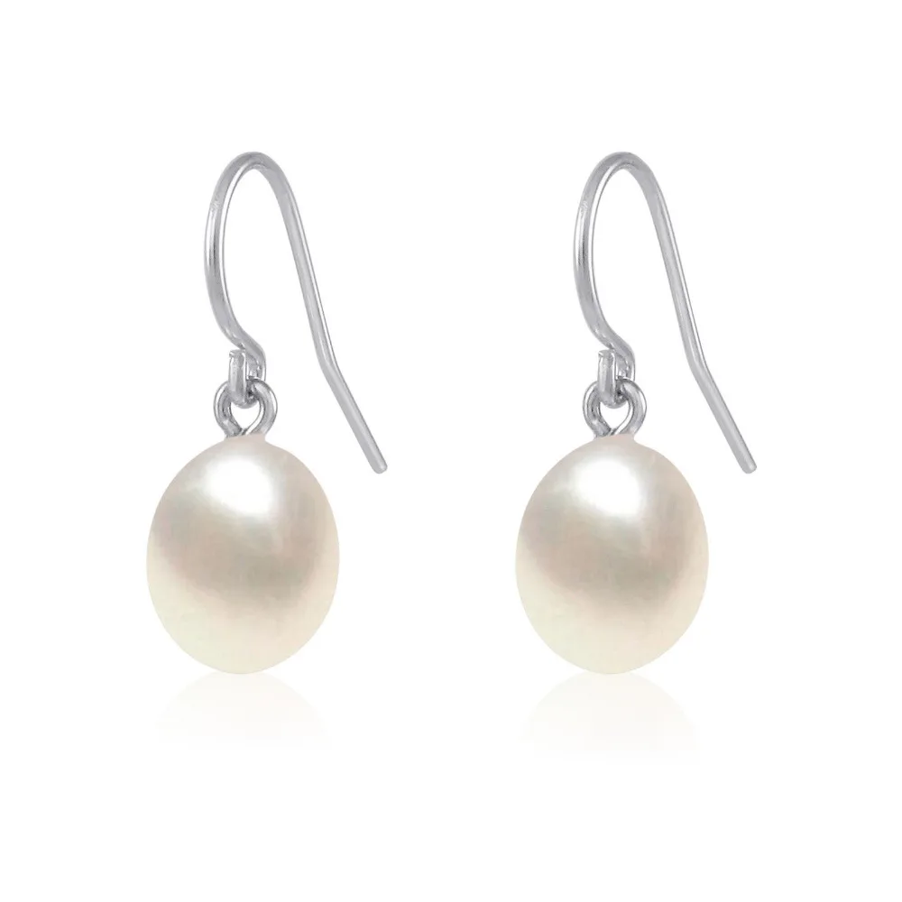 

Hot selling> wb00694 925 Sterling Silver 8-9mm Freshwater White Pearl Drop Earrings -Bride jewelry free shipping