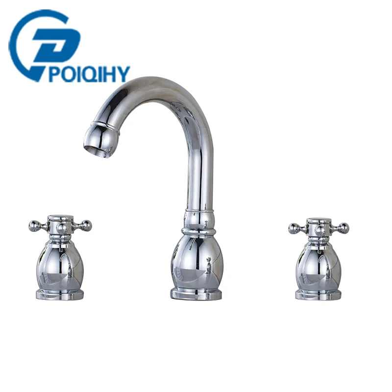 

POIQIHY 3PCS Bathroom/Basin Faucet Vanity Sink Tub Mixer Tap dual handle long spout deck mounted faucet Cold Hot water Mixers