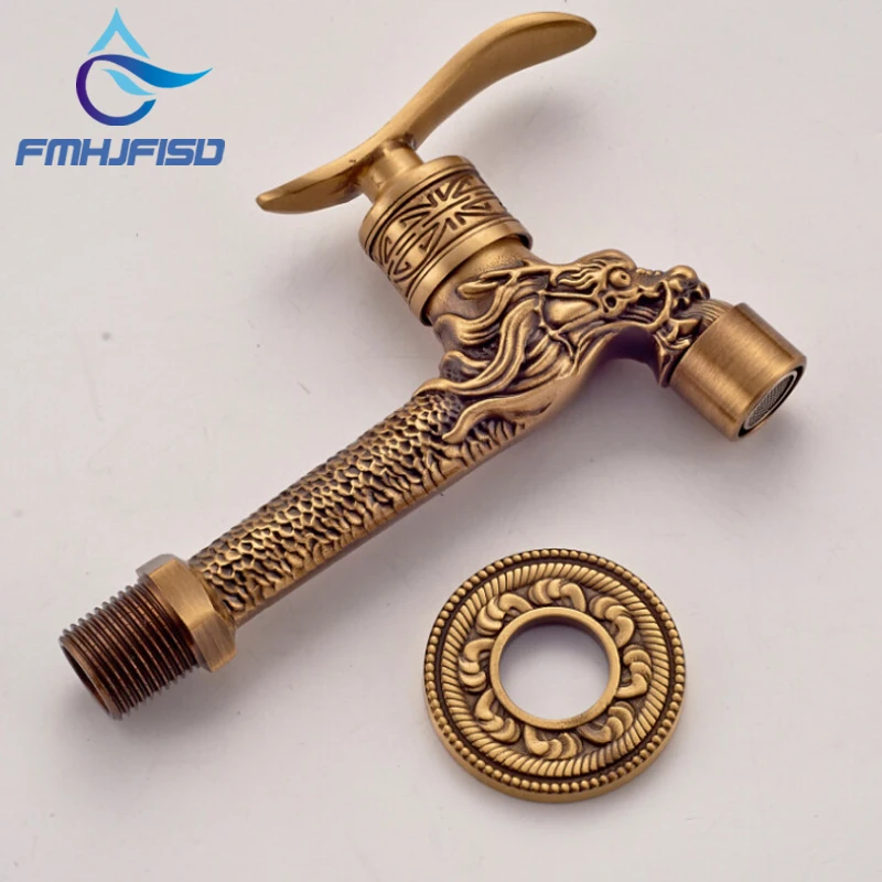 Washing Machine Faucet Antique Brass Mop Pool Faucet For Cold Water Dragon Stylein Basin