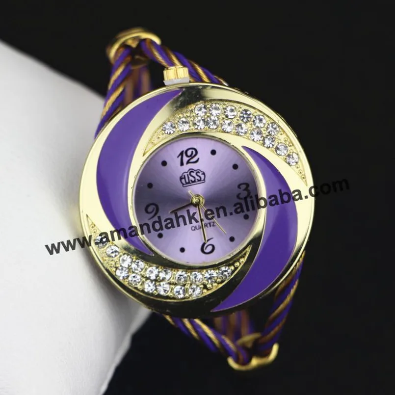 

new Luxury Bangle Watch Fashion Women Rhinestone Handmade Weave Wristwatch Wire Steel Band Casual Dress Relogio Feminino