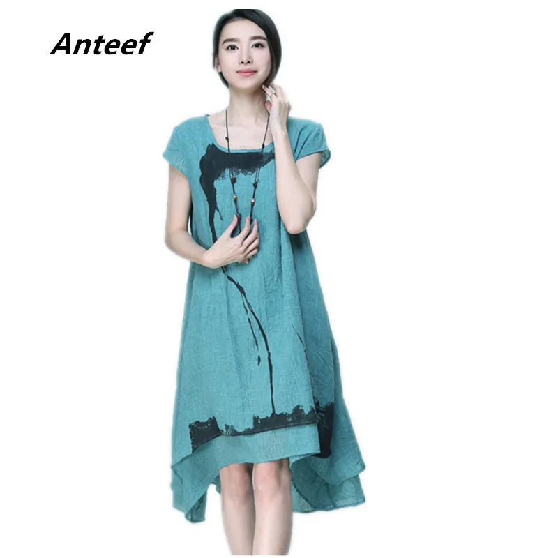 

cotton linen plus size vintage floral women casual long loose beach summer dress elegant vestidos clothes party 2019 dresses