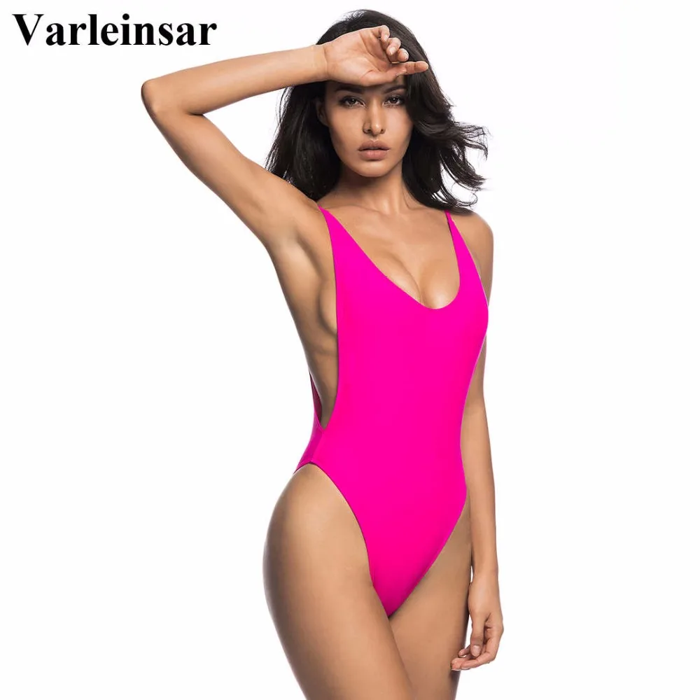 Bather 2018 New Pink Swimwear Swim Suit For Women Sexy High Cut Leg One