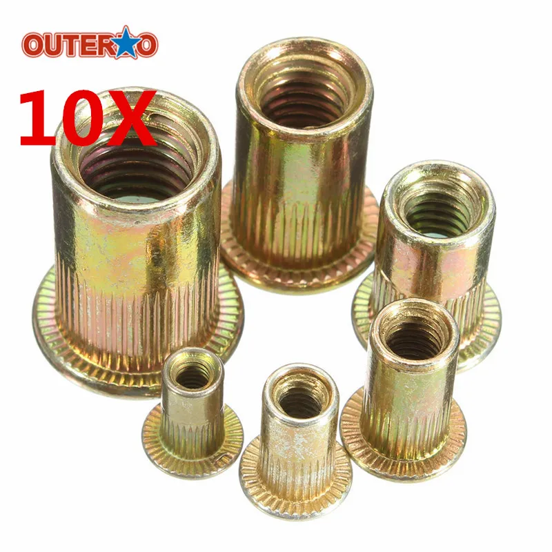 

OUTERDO 10 Pcs MTB Bike Threaded Steel Nutserts Rivnuts Blindnut 3 4 6 8 MM Cycling Rivet Nuts Nut Sert Insert Repair Tools