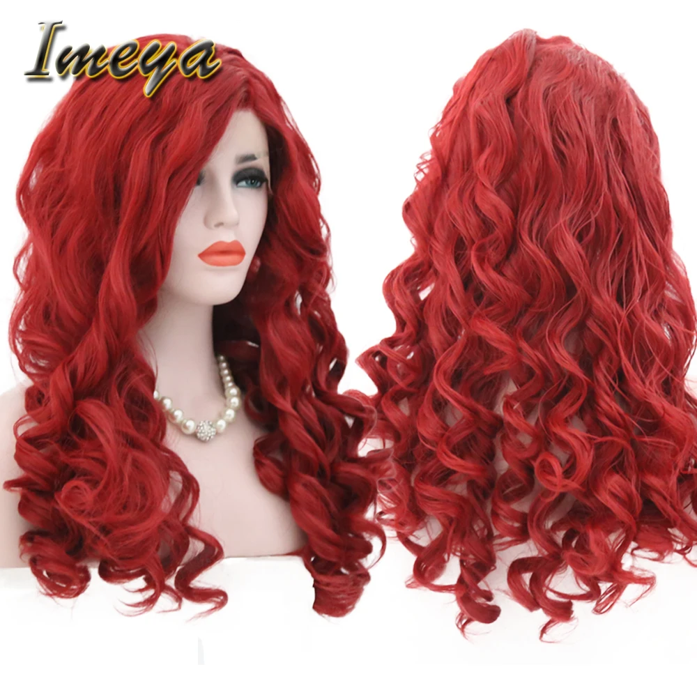Imeya 150% Dichte Wärme Beständig Rot Schöne Farbe Synthetische Haar Kann Permed Lose Tiefe Welle Lace Front Perücken