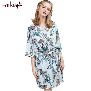 

Fdfklak Sexy bridesmaid robes new silk sleepwear bride robe vintage print dressing gown women bathrobe peignoir femme 2019