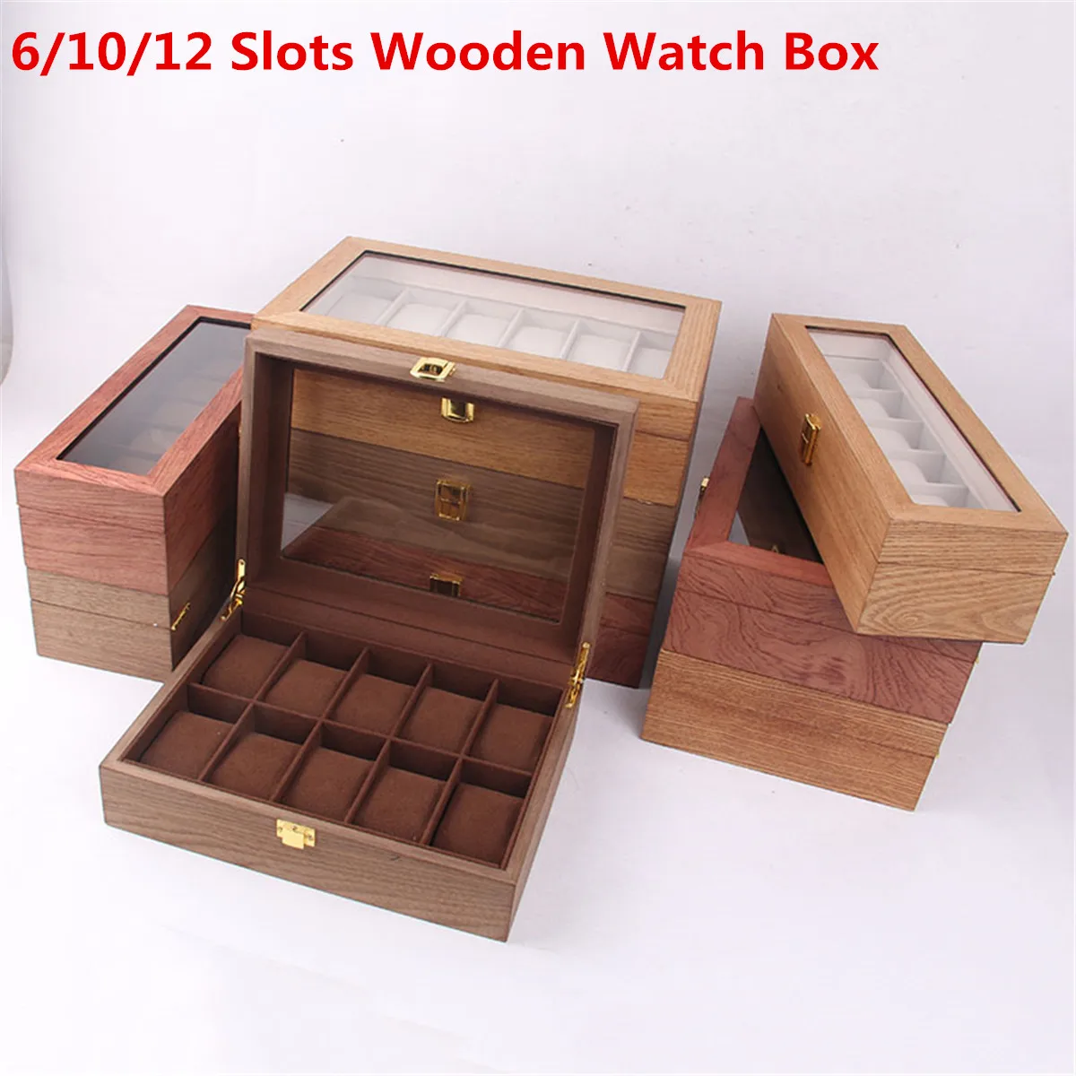 

6/10/12 Grids Retro Red Wooden Watch Display Case Durable Packaging Holder Jewelry Collection Storage Watch Organizer Box Casket