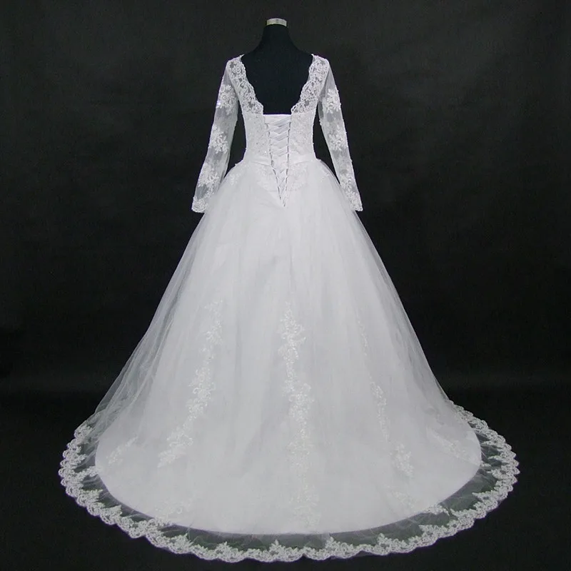 QQ Lover, новинка, длинный рукав, платья трапециевидной формы с бантом, кружевное свадебное платье с горловиной ковшиком Vestido De Noiva