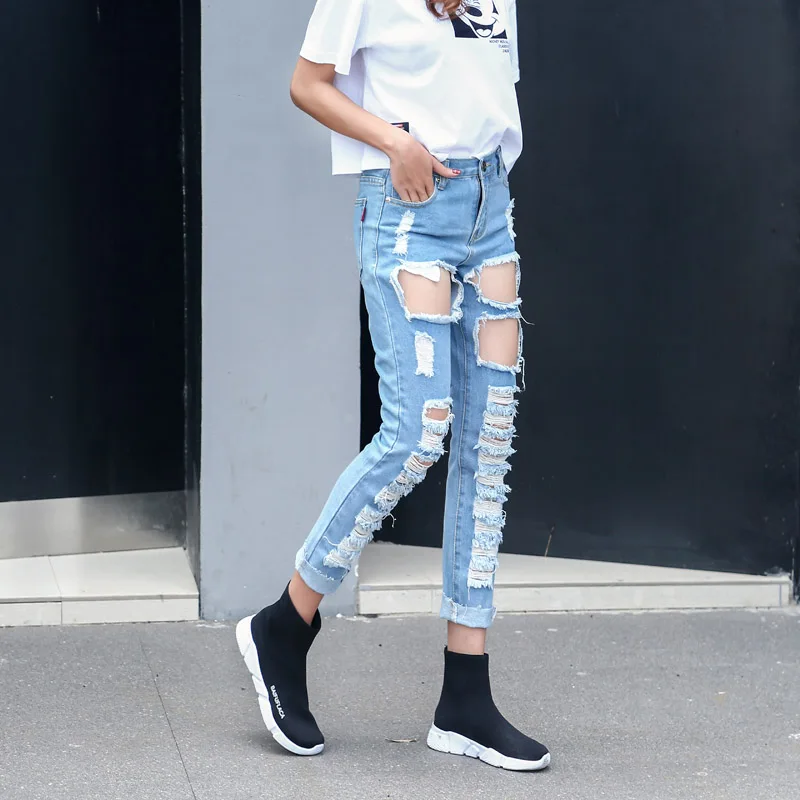 

Vetevidi Hole Ripped Jeans Women Jeans Woman Jeans For Girls Stretch Mid Waist Skinny Jeans Female Pants Nine Minutes 9782#