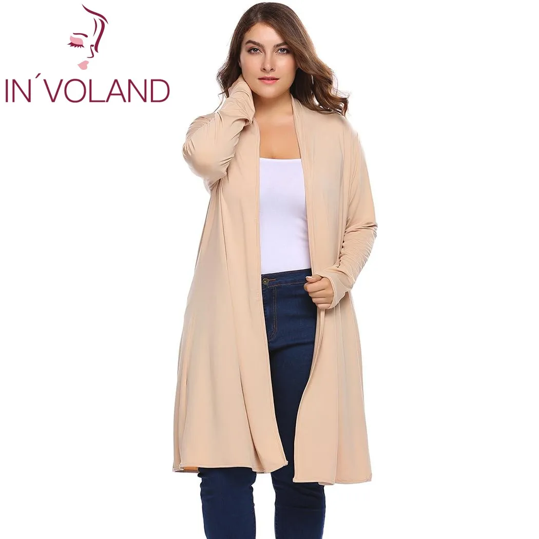 

IN'VOLAND Plus Size Women Kint Cardigan Jacket Coat L-4XL Spring Autumn Long Sleeve Solid Open Front Knit Sweater Tops Big Size