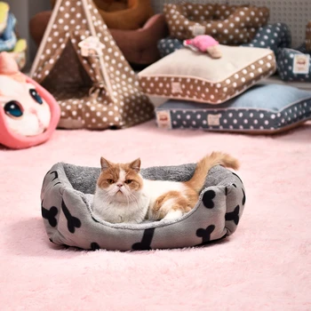 

Cat Dog Beds House Bone Pattern Pet Sofa Dog Cozy Soft Fleece Winter Warm Comfy Cat Beds Kennel Cat Nest cama perro Pet Supplies
