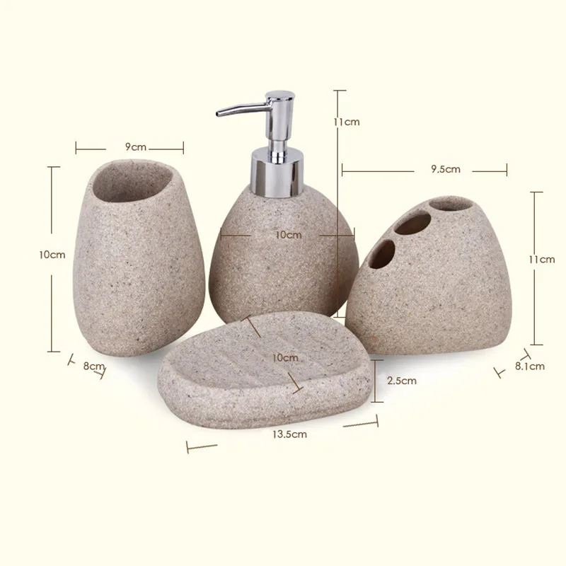 

5 Pcs/Set Bathroom Accessories Resin Cobblestone Design Latex Bottle Tooth Glass Soap Toothbrush Holder Home Decoration RT99