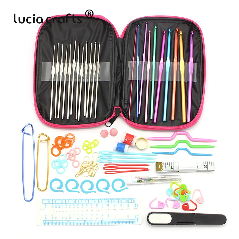 

Lucia crafts 75pcs/set Crochet Kit Set with bag Weaving Tools Sweater Needle Stainless Steel Sewing Tools Accessories 089123