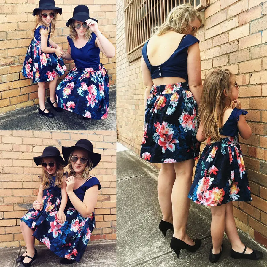 

Pudcoco Family Matching Outfits Mama Girls Kids Dress Clothes Summer Floral Party Back Hollow Out Fashion Dress Sundress