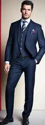 Темно-синий костюм мужской блейзер 3 шт. Свадебный Мужской костюм с брюками жилет формальный деловой приталенный смокинг Terno куртка костюм
