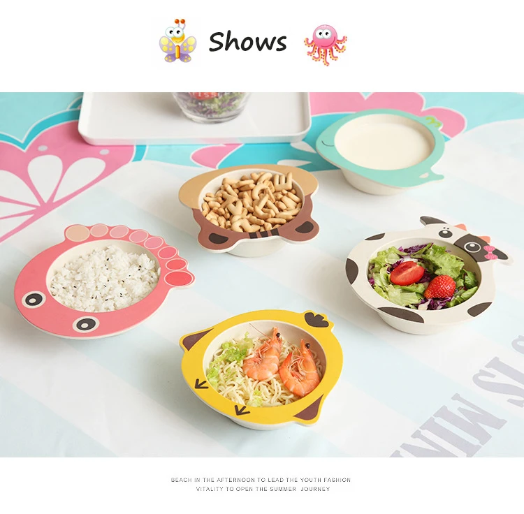 Qshare Bamboo Baby для кормления плиты чаша из волокна милые дети мультфильм блюда посуда для Портативный детская тарелка посуда