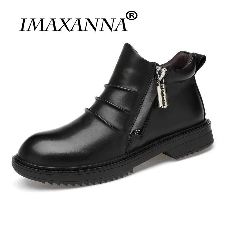 

IMAXANNA New cowhide boots Genuine Soft Leather Boots Round Toe Breathable Bullock Patterns Oxford Dress Shoes For Men Boots