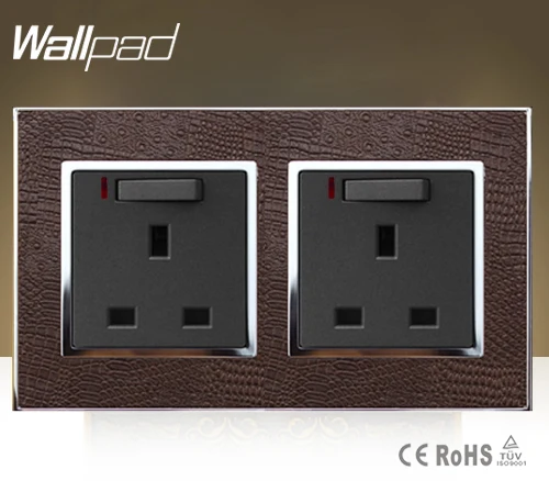 Wallpad Luxury Double 13 A UK Switched Socket Goats Brown Leather 1 Gang Switch and 13A