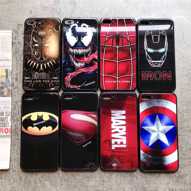 Роскошный стеклянный чехол для iphone 7, 8, X, 10, 6, 6S plus, XR, XS, MAX, 10, защита от падения, Marvel, Мстители, супергерой, Бетман, чехол для телефона