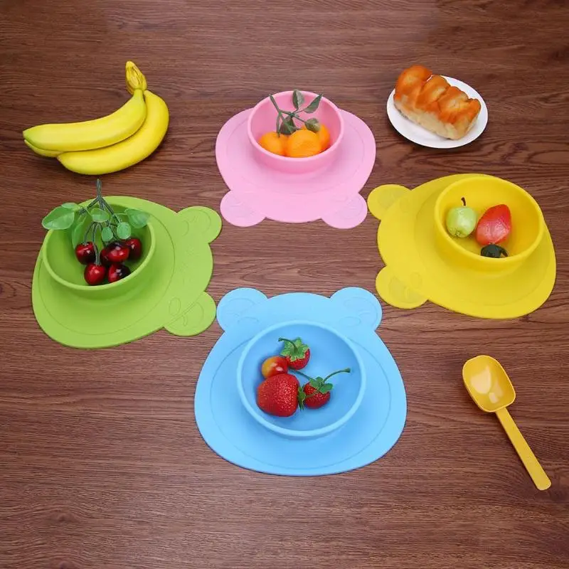 

2 in 1 Baby Feeding Bowl Anti Slip Silicone Sucker Bowl Plate Dish Children Tableware with Placemat Suction Sucker Mat Pads