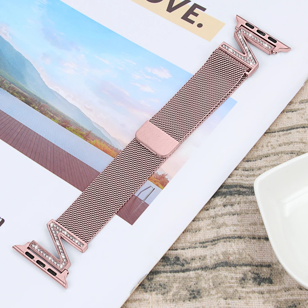 Milanese Loop Bracelet Diamond strap For Apple Watch band 38mm 42mm 40mm 44mm iwatch series 1/2/3/4 Stainless Steel strap women