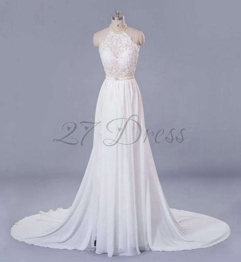 Romantic-Ivory-Lace-Vestido-de-Noiva-Beaded-Sexy-Backless-High-Low-Beach-Vinte-Wedding-Dress-Chiffon