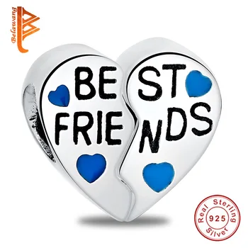 

BELAWANG Two Tone Split Heart Beads 925 Sterling Silver BEST FRIENDS Charm Fit Original BW Bracelet Necklace Luxury Jewelry
