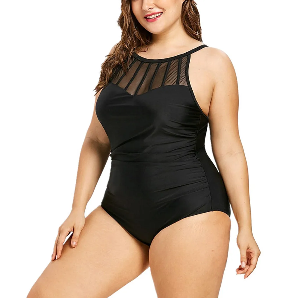 one piece swimsuit sexy monokini one-piece swimsuit plus size Womens Fashion Solid Plus Size Swimwear Bikin Beachwear#D