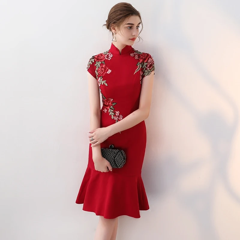 Nagodo китайский свадебное платье 2018 Новое рыбий хвост Женский Cheongsam Qipao Vestido Oriental Стиль платья невесты Qipao длинные красные