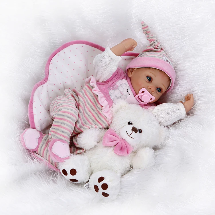 

NPKCOLLECTION22in 55cm new arrival Icrad cotton body newborn baby with one toy bear best child gift silicone reborn baby doll