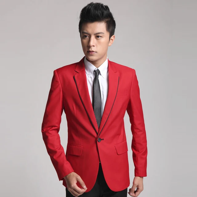 Spring Fall Formal Business Man's Red Black One Button Long Sleeve Suit ...