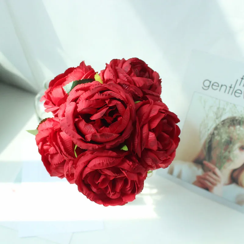 artificial flowers peony bouquet wedding silk roses  (58)