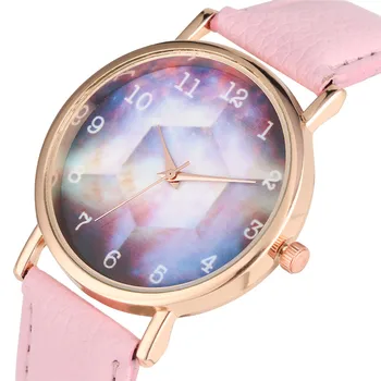 

Exquisite Leather Strap Quartz Watch Movement for Women Unique Romantic Starry Sky Pattern Dial Watches Durable Wrist Watch
