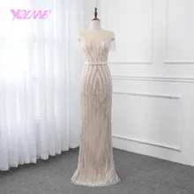 YQLNNE Шампанское Русалка вечернее платье Иллюзия Бисероплетение кисточкой формальное платье женские платья robe de soiree пышные платья