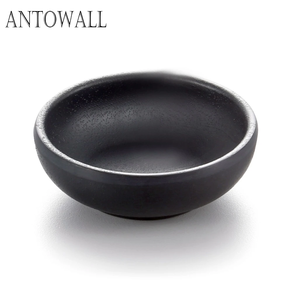 

ANTOWALL Black Round Imitation Porcelain Melamine Small Butter Soy Sauce Dish Plastic Condiment Bowl Dish(2pcs/lot)