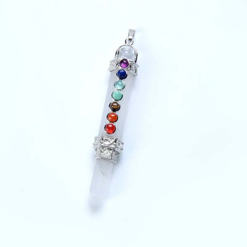 

Natural White Crystal Pencil Point Pendant 7 Chakra Charn Wand Reiki Healing Dowsing Pendulum Meditation sacred geometry jewelry