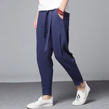 M-5XL мужская одежда льняной ткани повседневные штаны жидкости брюки длиной до щиколотки свободный стиль винтаж в китайском стиле Тан