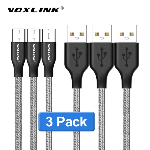 VOXLINK Micro USB кабель для Xiaomi samsung S8 9, быстрая зарядка, синхронизация данных, зарядный кабель для huawei, Android, мобильный телефон, USB кабели - Цвет: Grey-3Pack