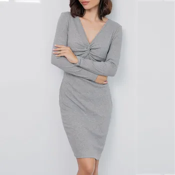 

Autumn Women Dress V-neck Long Sleevel Mini-Length Slim Dress Casual Party Dresses For Women robe femme vestido de festa #2W